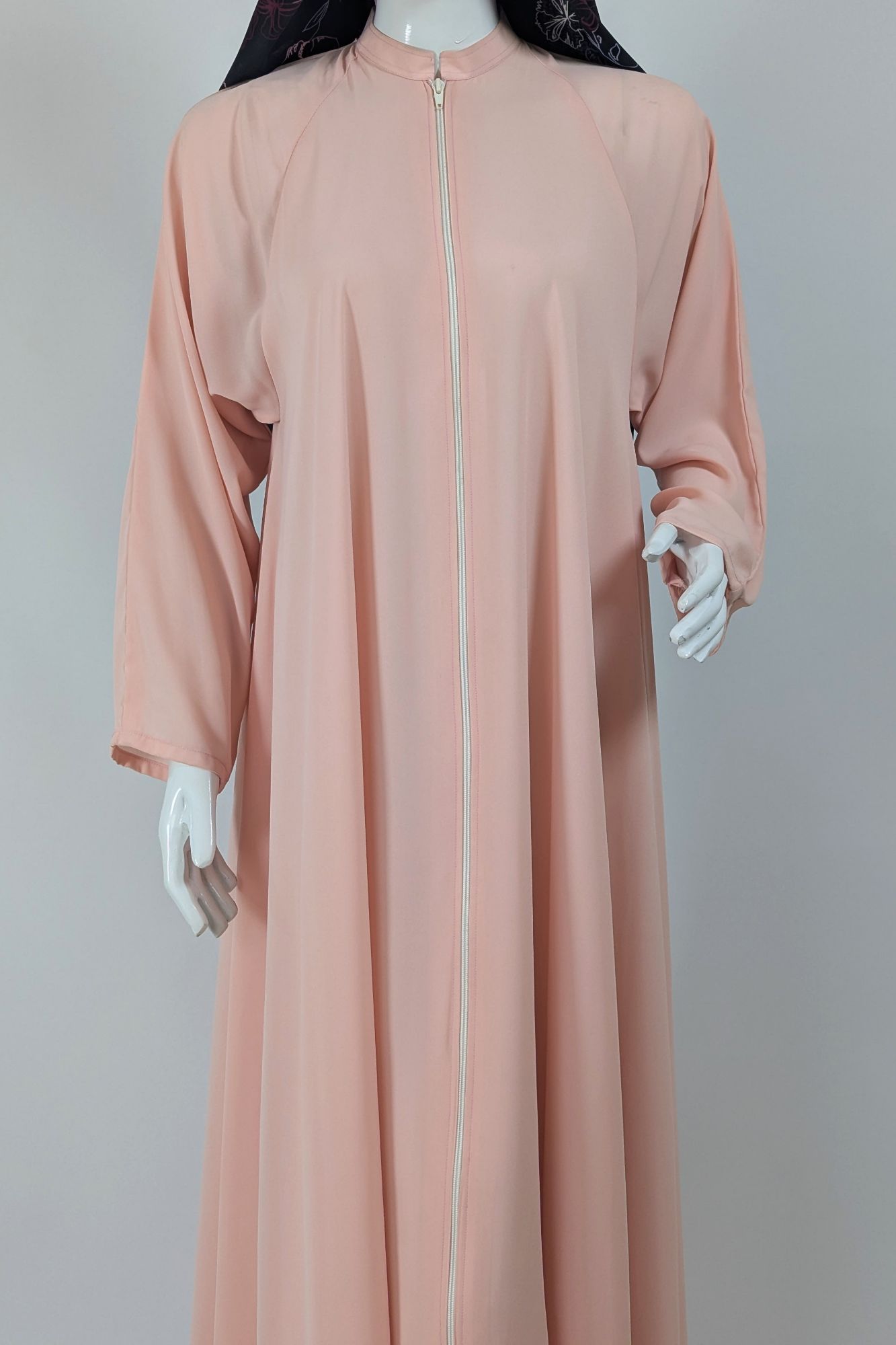 Georgette front Open abaya -Silver pink