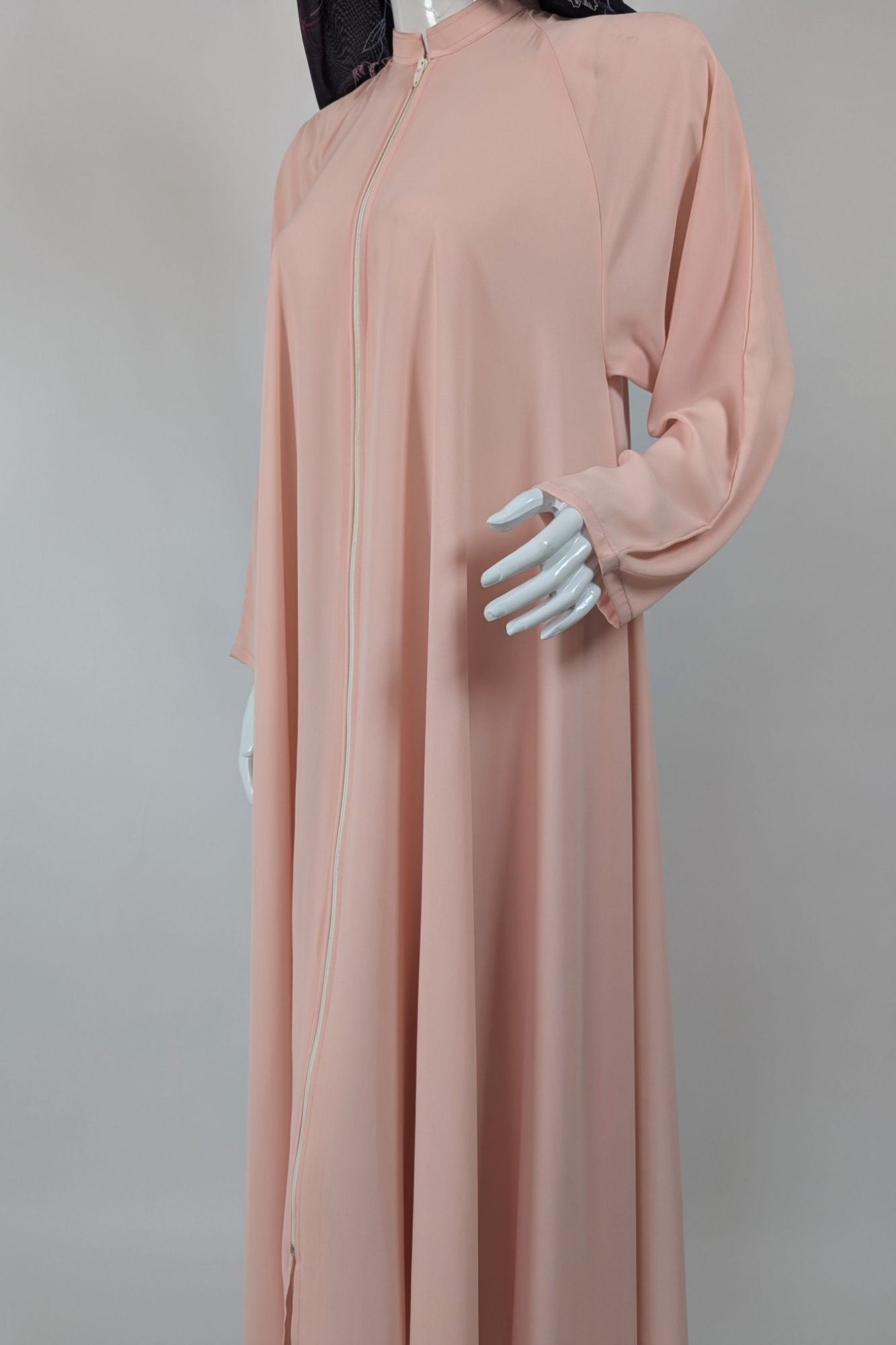 Georgette front Open abaya -Silver pink - Image 2